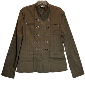 XCVI Women’s Brown Military Inspired Jacket w/ Rugged Look, Made in USA - Large